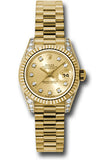 Rolex Yellow Gold Lady-Datejust 26 Watch - Fluted Bezel - Champagne Diamond Dial - President Bracelet - 179238 chdp