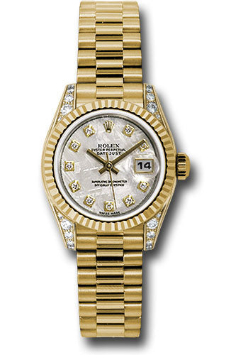 Rolex Yellow Gold Lady-Datejust 26 Watch - Fluted Bezel - Meteorite Diamond Dial - President Bracelet - 179238 mtdp