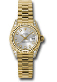 Rolex Yellow Gold Lady-Datejust 26 Watch - Fluted Bezel - Silver Diamond Dial - President Bracelet - 179238 sdp