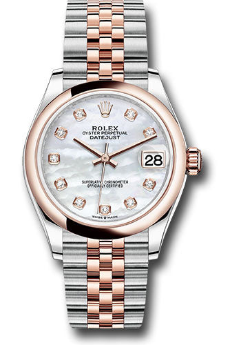 Rolex Steel and Everose Gold Datejust 31 Watch - Domed Bezel - Silver Diamond Dial - Jubilee Bracelet - 278241 mdj