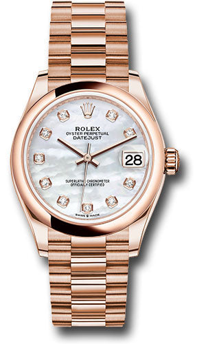 Rolex Everose Gold Datejust 31 Watch - Domed Bezel - Silver Diamond Dial - President Bracelet - 278245 mdp