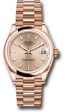 Rolex Everose Gold Datejust 31 Watch - Domed Bezel - Rose Index Dial - President Bracelet - 278245 rsip