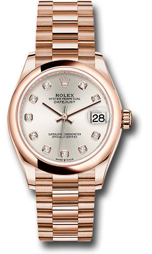 Rolex Everose Gold Datejust 31 Watch - Domed Bezel - Silver Diamond Dial - President Bracelet - 278245 sdp
