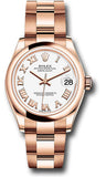Rolex Everose Gold Datejust 31 Watch - Domed Bezel - White Roman Dial - Oyster Bracelet - 278245 wro