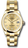 Rolex Yellow Gold Datejust 31 Watch - Domed Bezel - Champagne Diamond Dial - Oyster Bracelet - 278248 chdo