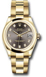 Rolex Yellow Gold Datejust 31 Watch - Domed Bezel - Dark Grey Diamond Dial - Oyster Bracelet - 278248 dkgdo
