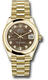 Rolex Yellow Gold Datejust 31 Watch - Domed Bezel - Dark Mother-of-Pearl Diamond Dial - President Bracelet - 278248 dkmdp