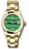 Rolex Yellow Gold Datejust 31 Watch - Domed Bezel - Malachite Diamond Six and Nine Dial - Oyster Bracelet - 278248 madr69o