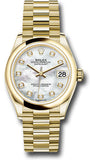 Rolex Yellow Gold Datejust 31 Watch - Domed Bezel - Mother-of-Pearl Diamond Dial - President Bracelet - 278248 mdp
