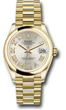 Rolex Yellow Gold Datejust 31 Watch - Domed Bezel - Silver Diamond Six Dial - President Bracelet - 278248 sdr6p