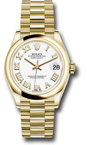 Rolex Yellow Gold Datejust 31 Watch - Domed Bezel - White Roman Dial - President Bracelet - 278248 wrp