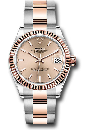 Rolex Steel and Everose Gold Datejust 31 Watch - Fluted Bezel - Rose Index Dial - Oyster Bracelet - 278271 roio