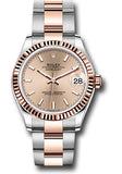 Rolex Steel and Everose Gold Datejust 31 Watch - Fluted Bezel - Rose Index Dial - Oyster Bracelet - 278271 roio