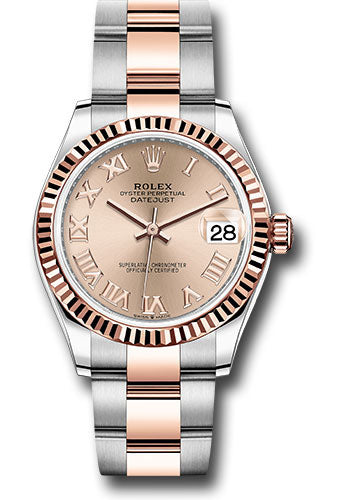 Rolex Steel and Everose Gold Datejust 31 Watch - Fluted Bezel - Dark Rhodium Index Dial - Oyster Bracelet - 278271 roro