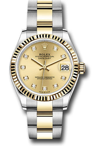 Rolex Steel and Yellow Gold Datejust 31 Watch - Fluted Bezel - Champagne Diamond Dial - Oyster Bracelet - 278273 chdo