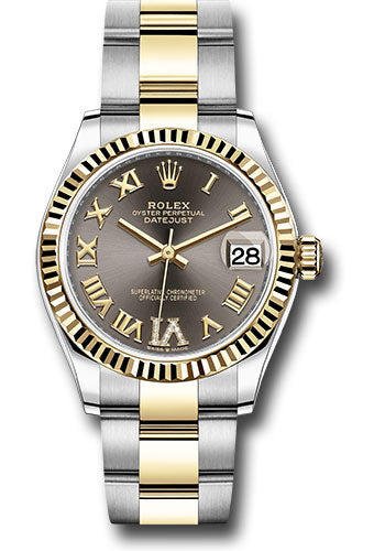 Rolex Steel and Yellow Gold Datejust 31 Watch - Fluted Bezel - Dark Grey Diamond Roman Six Dial - Oyster Bracelet - 278273 dkgdr6o