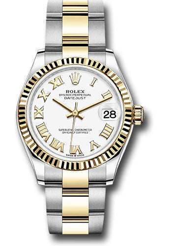 Rolex Steel and Yellow Gold Datejust 31 Watch - Fluted Bezel - White Roman Dial - Oyster Bracelet - 278273 wro