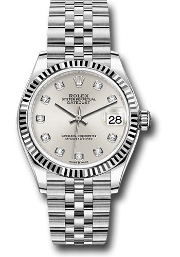Rolex Steel and White Gold Datejust 31 Watch - Fluted Bezel - Silver Diamond Dial - Jubilee Bracelet - 278274 sdj