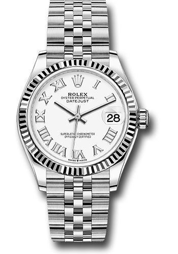 Rolex Steel and White Gold Datejust 31 Watch - Fluted Bezel - White Roman Dial - Jubilee Bracelet - 278274 wrj