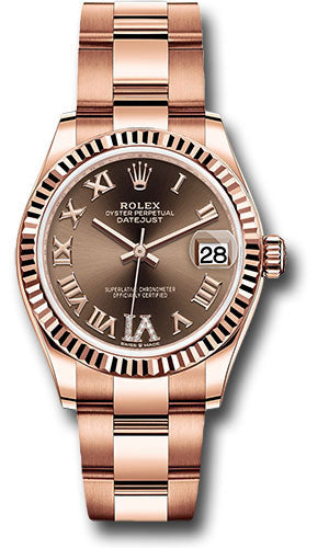 Rolex Everose Gold Datejust 31 Watch - Fluted Bezel - Chocolate Diamond Six Dial - Oyster Bracelet - 278275 chodr6o