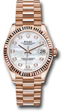 Rolex Everose Gold Datejust 31 Watch - Fluted Bezel - Silver Diamond Dial - President Bracelet - 278275 mdp
