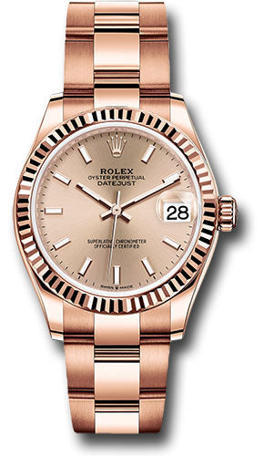 Rolex Everose Gold Datejust 31 Watch - Fluted Bezel - Rose Index Dial - Oyster Bracelet - 278275 rsio