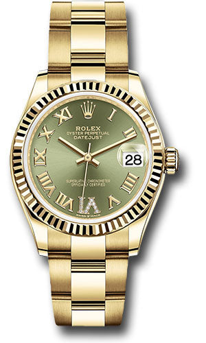 Rolex Yellow Gold Datejust 31 Watch - Fluted Bezel - Olive Green Diamond Six Dial - Oyster Bracelet - 278278 ogdr6o
