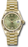 Rolex Yellow Gold Datejust 31 Watch - Fluted Bezel - Olive Green Diamond Six Dial - President Bracelet - 278278 ogdr6p