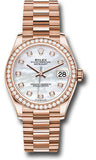 Rolex Everose Gold Datejust 31 Watch - Diamond Bezel - Silver Diamond Dial - President Bracelet - 278285RBR mdp