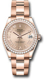 Rolex Everose Gold Datejust 31 Watch - Diamond Bezel - Rose Roman Dial - Oyster Bracelet - 278285RBR rsro