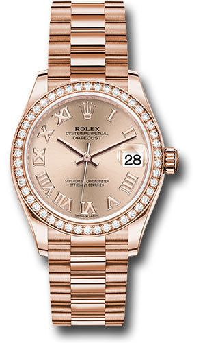 Rolex Everose Gold Datejust 31 Watch - Diamond Bezel - Rose Roman Dial - President Bracelet - 278285RBR rsrp