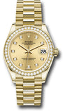 Rolex Yellow Gold Datejust 31 Watch - Diamond Bezel - Champagne Diamond Dial - President Bracelet - 278288RBR chdp