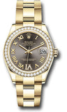 Rolex Yellow Gold Datejust 31 Watch - Diamond Bezel - Dark Grey Diamond Six Dial - Oyster Bracelet - 278288RBR dkgdr6o