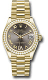 Rolex Yellow Gold Datejust 31 Watch - Diamond Bezel - Dark Grey Diamond Six Dial - President Bracelet - 278288RBR dkgdr6p