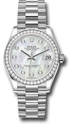 Rolex White Gold Datejust 31 Watch - Diamond Bezel - Mother-Of-Pearl Diamond Dial - President Bracelet - 278289RBR mdp