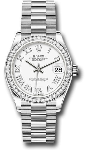 Rolex White Gold Datejust 31 Watch - Diamond Bezel - White Roman Dial - President Bracelet - 278289RBR wrp