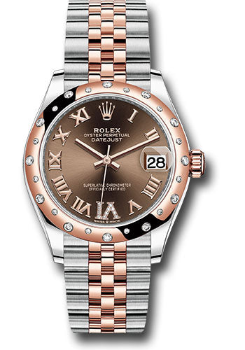 Rolex Steel and Everose Gold Datejust 31 Watch - 24 Diamond Bezel - Dark Rhodium Diamond Roman VI Dial - Jubilee Bracelet - 278341RBR chodr6j