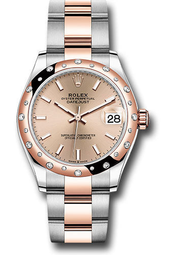 Rolex Steel and Everose Gold Datejust 31 Watch - 24 Diamond Bezel - Rose Roman Dial - Oyster Bracelet - 278341RBR roio