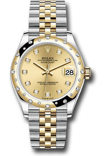 Rolex Steel and Yellow Gold Datejust 31 Watch - Domed Diamond Bezel - Champagne Diamond Dial - Jubilee Bracelet - 278343 chdj