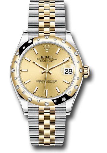 Rolex Steel and Yellow Gold Datejust 31 Watch - Domed Diamond Bezel - Champagne Index Dial - Jubilee Bracelet - 278343 chij