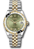 Rolex Steel and Yellow Gold Datejust 31 Watch - Domed Diamond Bezel - Olive Green Diamond Roman Six Dial - Jubilee Bracelet - 278343 ogdr6j