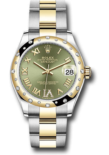 Rolex Steel and Yellow Gold Datejust 31 Watch - Domed Diamond Bezel - Olive Green Diamond Roman Six Dial - Oyster Bracelet - 278343 ogdr6o