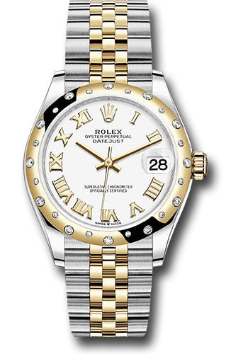 Rolex Steel and Yellow Gold Datejust 31 Watch - Domed Diamond Bezel - White Roman Dial - Jubilee Bracelet - 278343 wrj