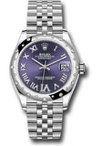 Rolex Steel and White Gold Datejust 31 Watch - Domed 24 Diamond Bezel - Aubergine Roman Diamond 6 Dial - Jubilee Bracelet - 2020 Release - 278344RBR aubdr6j