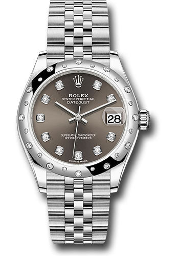 Rolex Steel and White Gold Datejust 31 Watch - Domed 24 Diamond Bezel - Dark Grey Diamond Dial - Jubilee Bracelet - 2020 Release - 278344RBR dkgdj