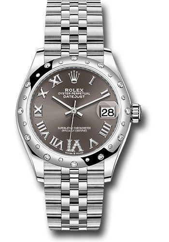Rolex Steel and White Gold Datejust 31 Watch - Domed 24 Diamond Bezel - Dark Grey Roman Diamond 6 Dial - Jubilee Bracelet - 2020 Release - 278344RBR dkgdr6j