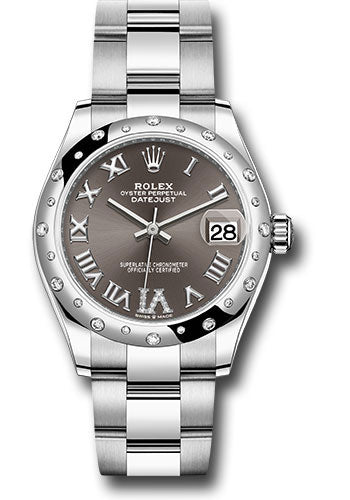 Rolex Steel and White Gold Datejust 31 Watch - Domed 24 Diamond Bezel - Dark Grey Roman Diamond 6 Dial - Oyster Bracelet - 2020 Release - 278344RBR dkgdr6o