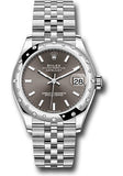 Rolex Steel and White Gold Datejust 31 Watch - Domed 24 Diamond Bezel - Dark Grey Index Dial - Jubilee Bracelet - 2020 Release - 278344RBR dkgij