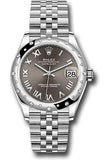 Rolex Steel and White Gold Datejust 31 Watch - Domed 24 Diamond Bezel - Dark Grey Roman Dial - Jubilee Bracelet - 2020 Release - 278344RBR dkgrj
