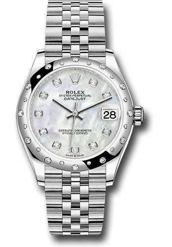 Rolex Steel and White Gold Datejust 31 Watch - Domed 24 Diamond Bezel - White Mother-Of-Pearl Diamond Dial - Jubilee Bracelet - 2020 Release - 278344RBR mdj